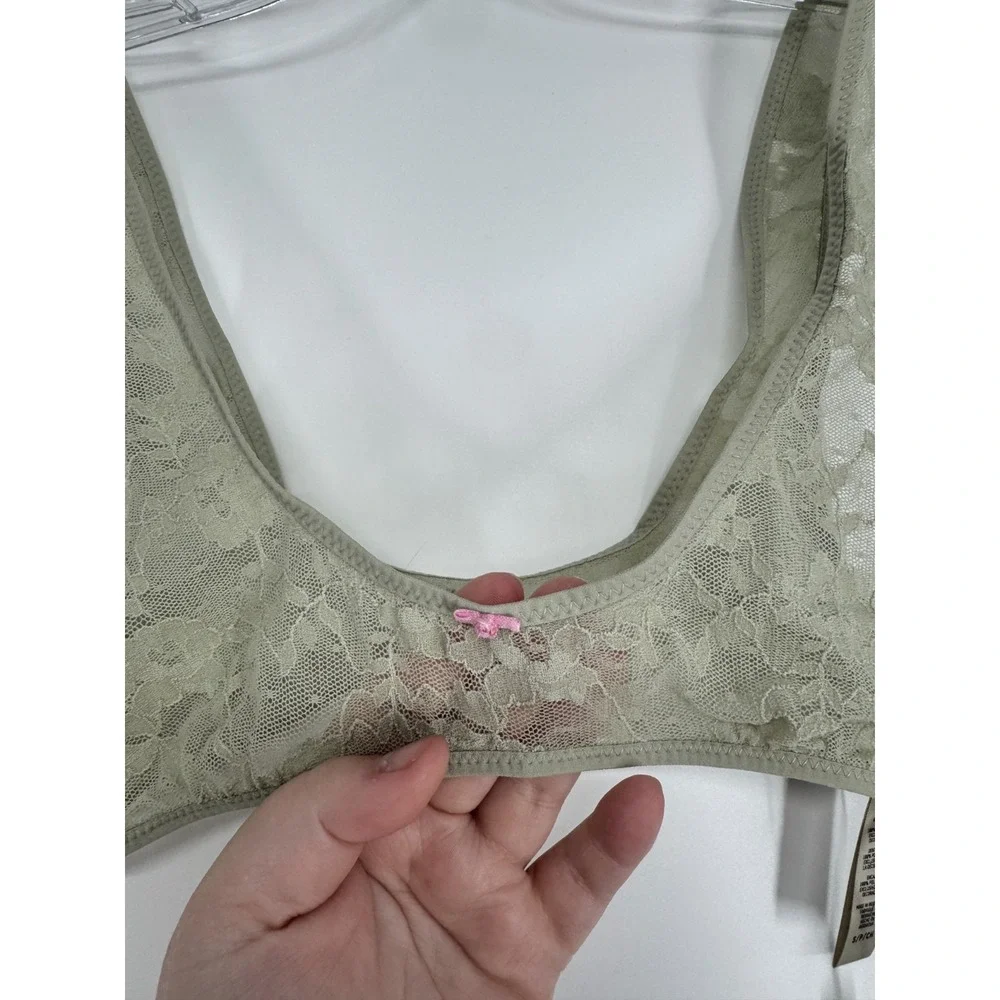 SKIMS Stretch Lace Plunge Bralette Bra Womens Size Small Talc Multi Green